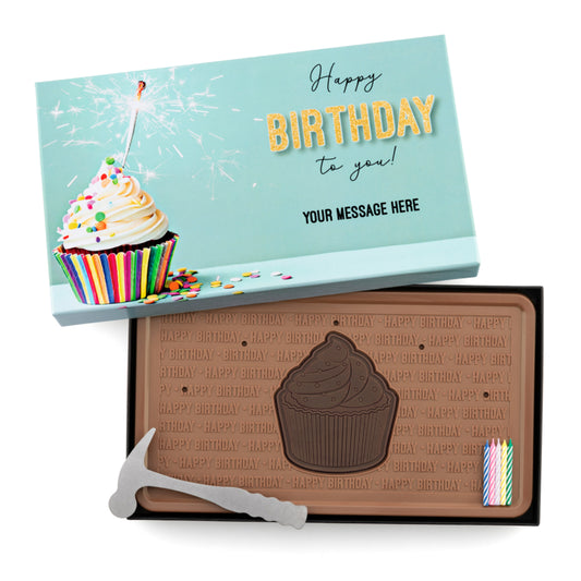 Engraved Premium Chocolate Birthday Cupcake w/ Personalized Message 2lb Indulgent Bar