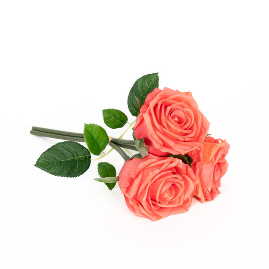 REAL TOUCH EDEN ROSE 12 INCH BOUQUET - CORAL - 3 BLOOMS