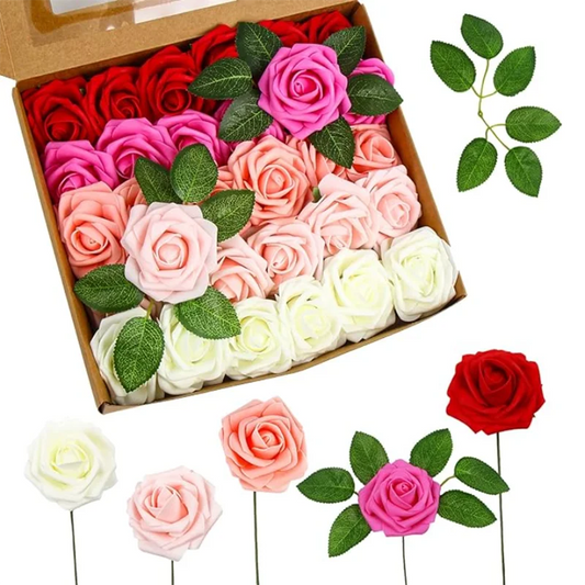 10/25/50Pcs Artificial Rose Flowers Foam Fake Faux Flowers Roses for DIY Wedding Bouquets Party Home Decor Garden Decoration - T10