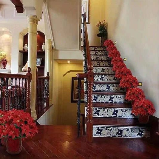 1pcs7 branchLarge Artificial Red Velvet Christmas Flowers Xmas Tree Silk Rose Heads Flower Bouquet Ornaments Wedding Party Home