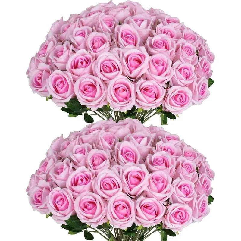 50PCS Fake Roses Artificial Roses Flowers Bulk Silk Rose for Valentine's Day Wedding Anniversary Bridal Bouquet DIY Home Decor
