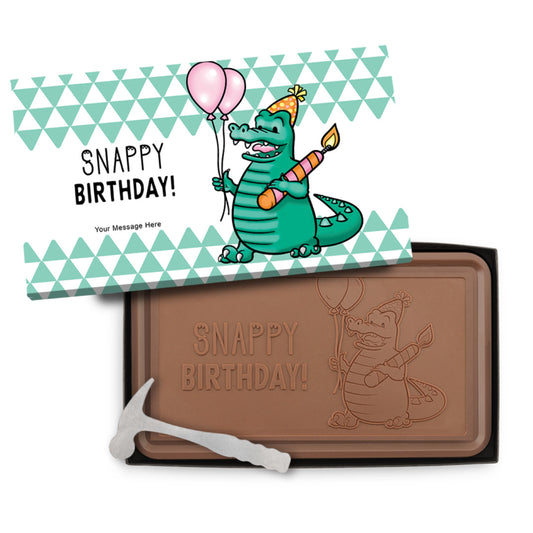 Engraved Premium Chocolate Snappy Birthday Dragon w/ Personalized Message 1lb Grand Bar