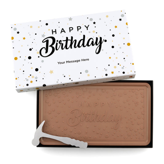 Engraved Premium Chocolate Happy Birthday (Stars & Dots) w/ Personalized Message 2lb Indulgent Bar