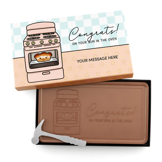 Engraved Premium Chocolate Bun In The Oven w/ Personalized Message 2lb Indulgent Bar