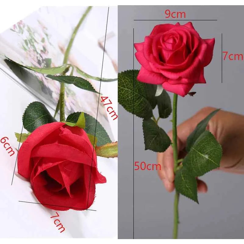 10pcs 52CM Long Artificial Flowers Red Fake Rose Flowers Home Decor for Bridal Wedding Bouquet Birthday Flowers Party Garden