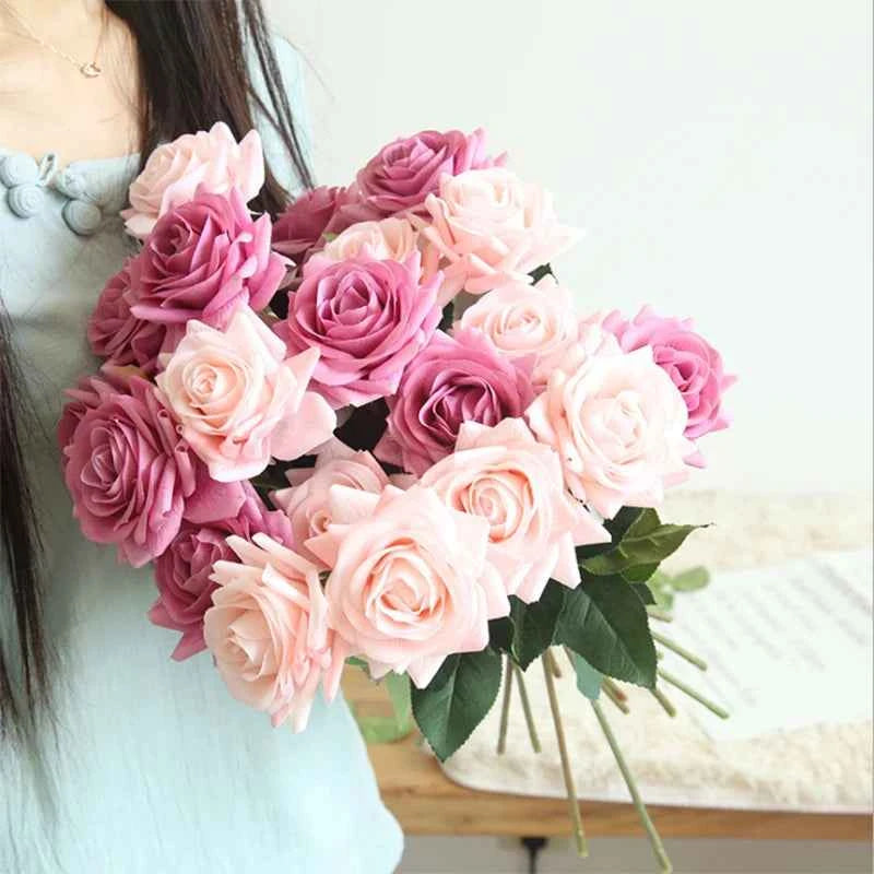 50cm Red Rose Silk Artificial roses White Flowers Bud Fake Flowers for Home Valentine's Day gift Wedding Decoration indoor Decor