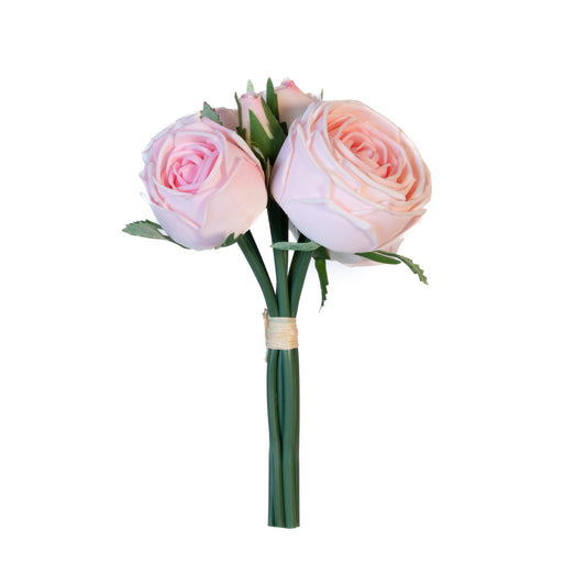 REAL TOUCH ROSE GARDEN 9 INCH BOUQUET - PINK - 6 BLOOMS