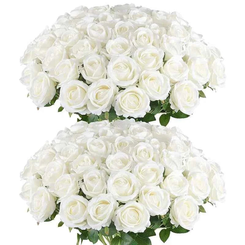 50PCS Fake Roses Artificial Roses Flowers Bulk Silk Rose for Valentine's Day Wedding Anniversary Bridal Bouquet DIY Home Decor