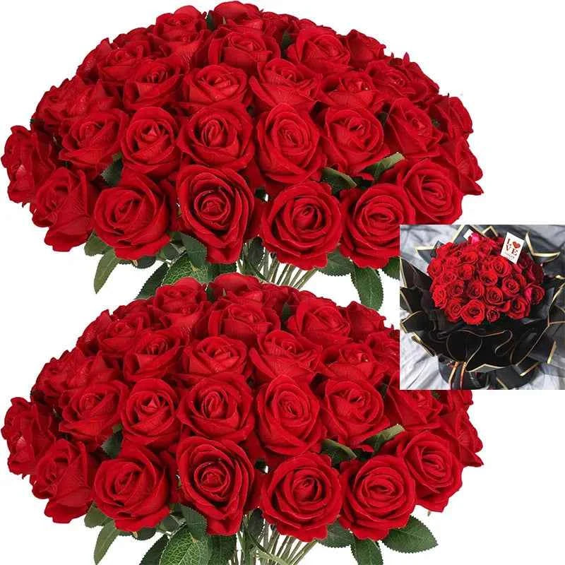 50PCS Fake Roses Artificial Roses Flowers Bulk Silk Rose for Valentine's Day Wedding Anniversary Bridal Bouquet DIY Home Decor