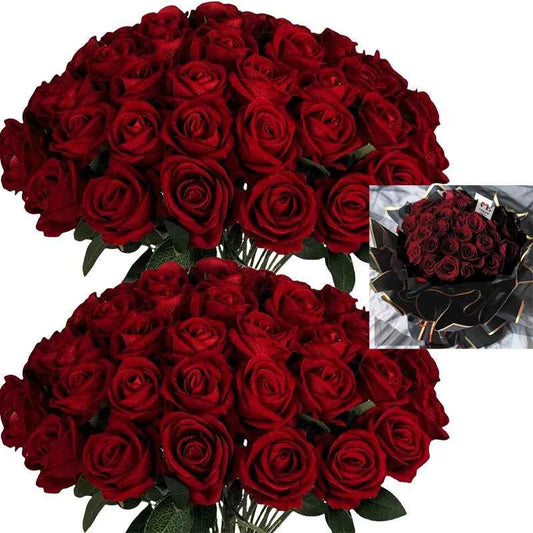 50PCS Fake Roses Artificial Roses Flowers Bulk Silk Rose for Valentine's Day Wedding Anniversary Bridal Bouquet DIY Home Decor