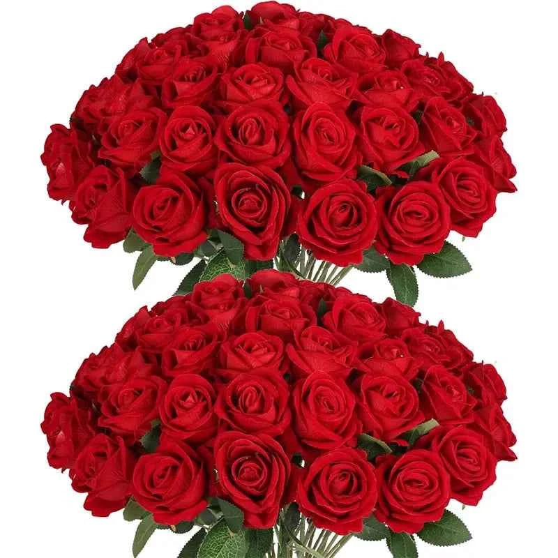 50PCS Fake Roses Artificial Roses Flowers Bulk Silk Rose for Valentine's Day Wedding Anniversary Bridal Bouquet DIY Home Decor