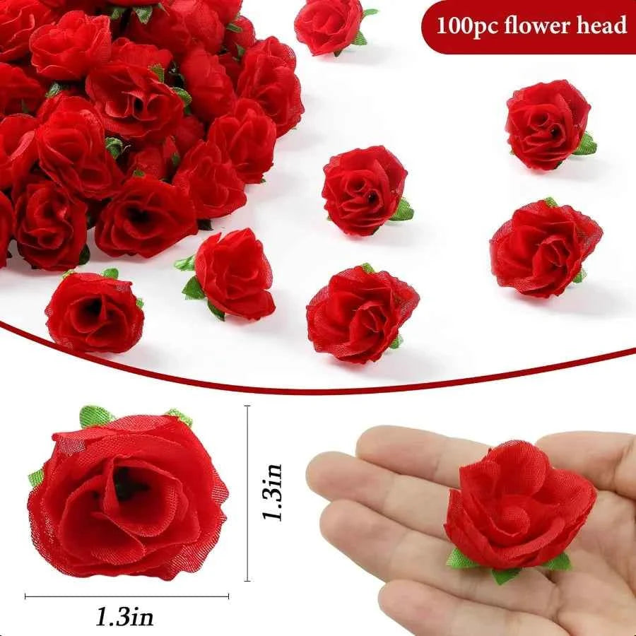 100 Pcs 1.3 inches Mini Red Rose Head Red Roses Artificial Flowers for Home Wedding Bouquet Flower Wall Garden DIY Party Birthd
