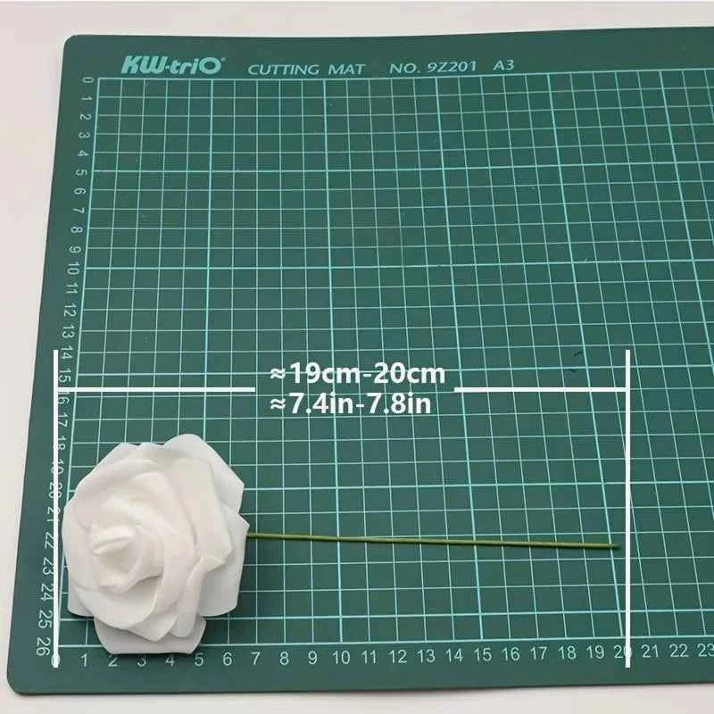50pcs/package White PE Rose Artificial Flower Head With Stem DIY Bouquet Wedding Party Decoration Scrapbook Supplies