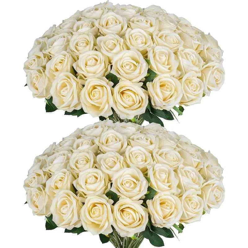 50PCS Fake Roses Artificial Roses Flowers Bulk Silk Rose for Valentine's Day Wedding Anniversary Bridal Bouquet DIY Home Decor