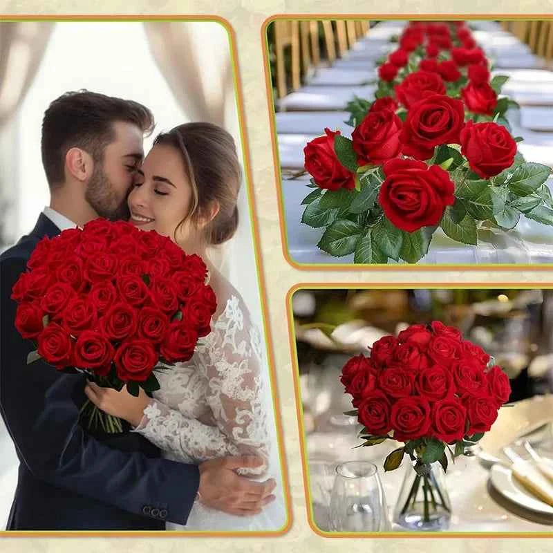 50PCS Fake Roses Artificial Roses Flowers Bulk Silk Rose for Valentine's Day Wedding Anniversary Bridal Bouquet DIY Home Decor