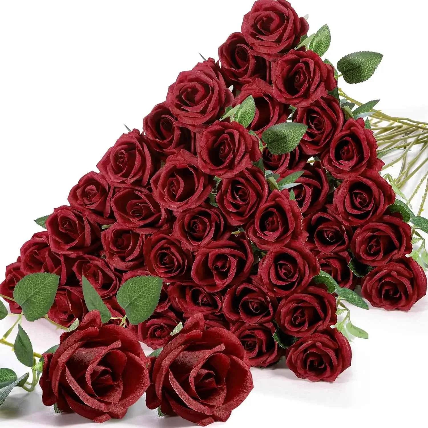 50PCS Fake Roses Artificial Roses Flowers Bulk Silk Rose for Valentine's Day Wedding Anniversary Bridal Bouquet DIY Home Decor