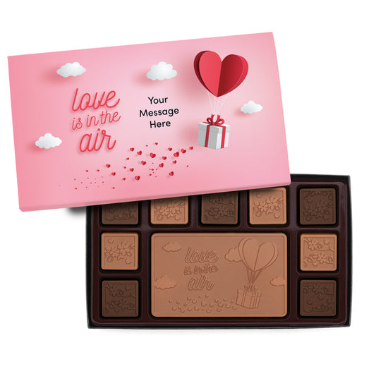 Engraved Premium Chocolate Love Is In The Air w/ Personalized Message 19-Piece Ensemble (Milk & Dark Border)