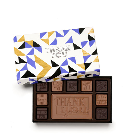 Engraved Premium Chocolate Thank You 19-Piece Ensemble (Milk & Dark Border)